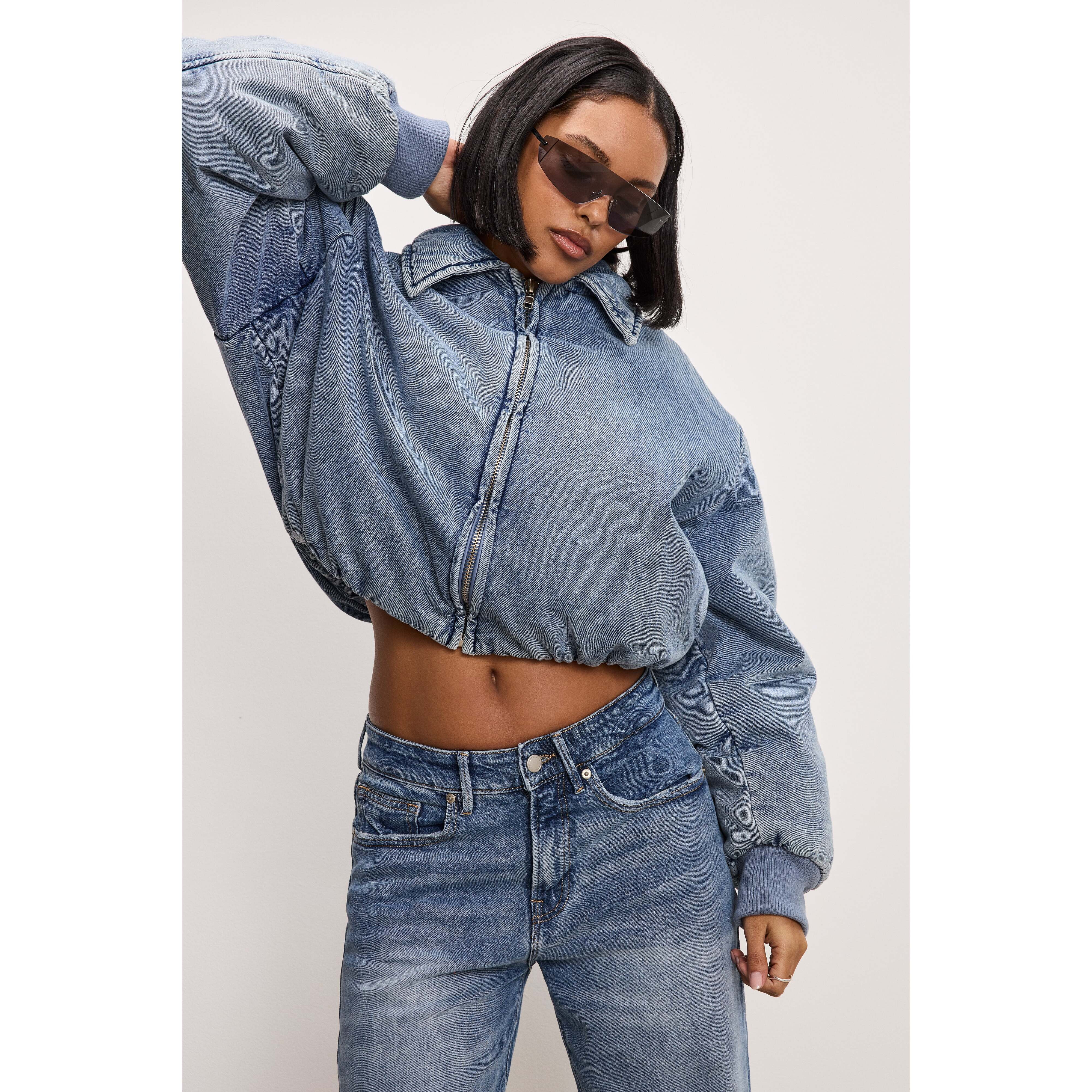 Women's Denim Bomber Jacket | Indigo, Size XS | Good American by Khlo� Kardashian | Good American