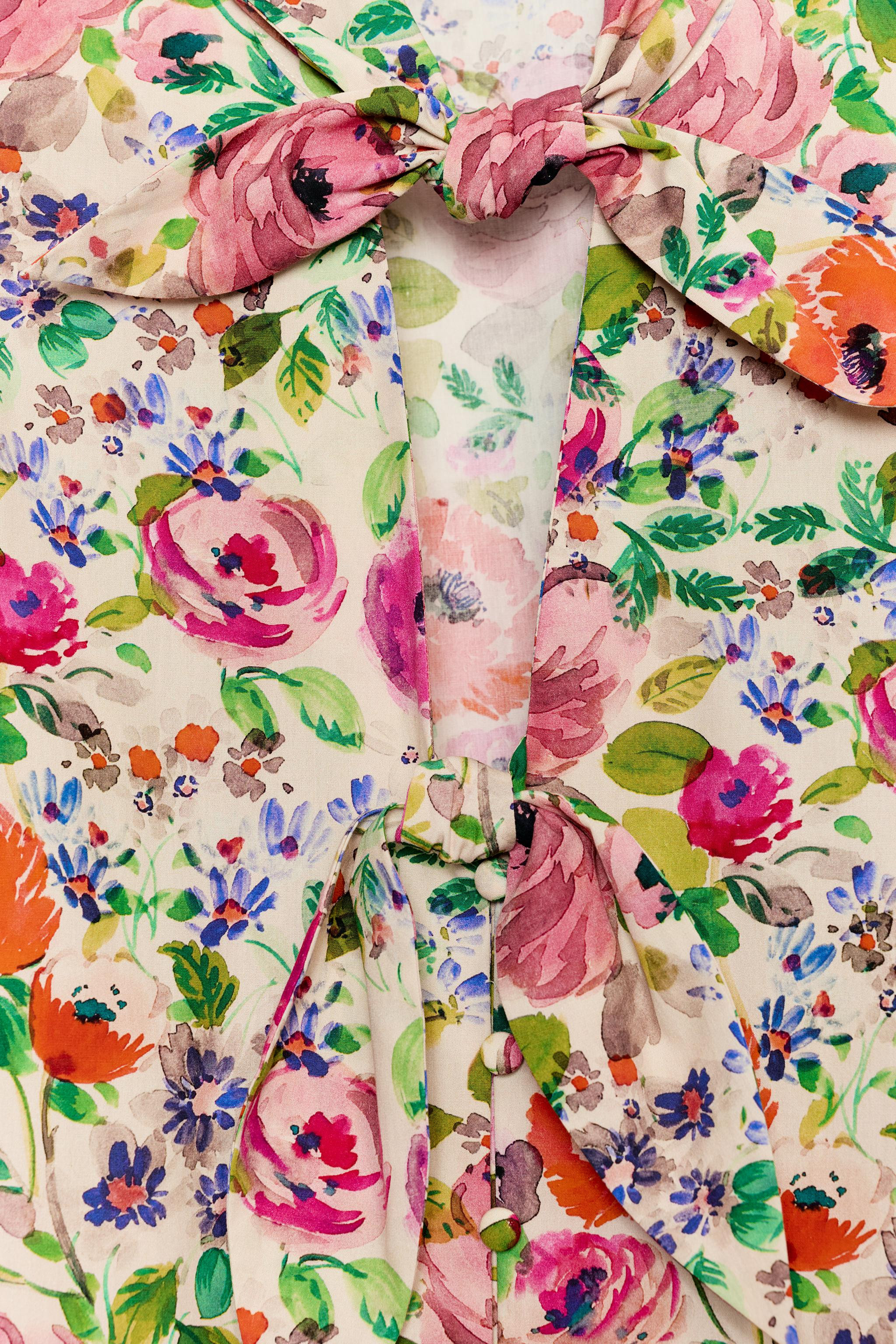 FLORAL PRINT SHIRT WITH BOWS | Zara UK