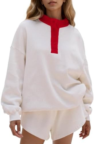 MISSACTIVER Womens 2 Piece Waffle Knit Lounge Sets Oversized Color Block Mock Neck Sweatshirt Sho... | Amazon (US)