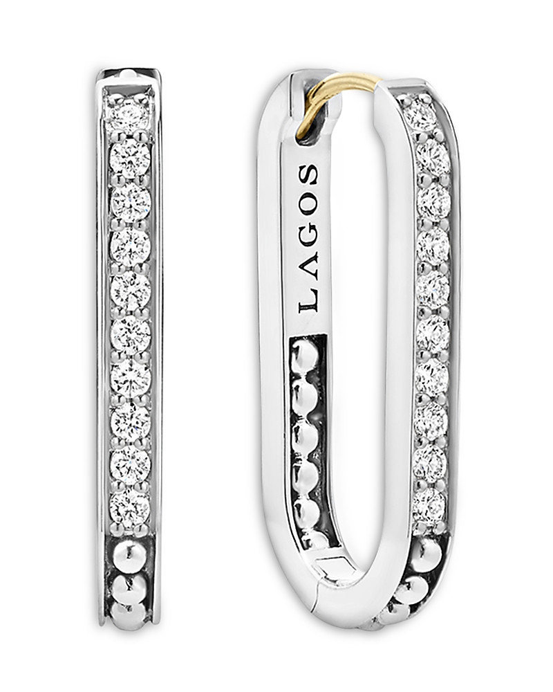 Lagos 14K Yellow Gold & Sterling Silver Caviar Spark Diamond Small Oval Hoop Earrings | Bloomingdale's (US)