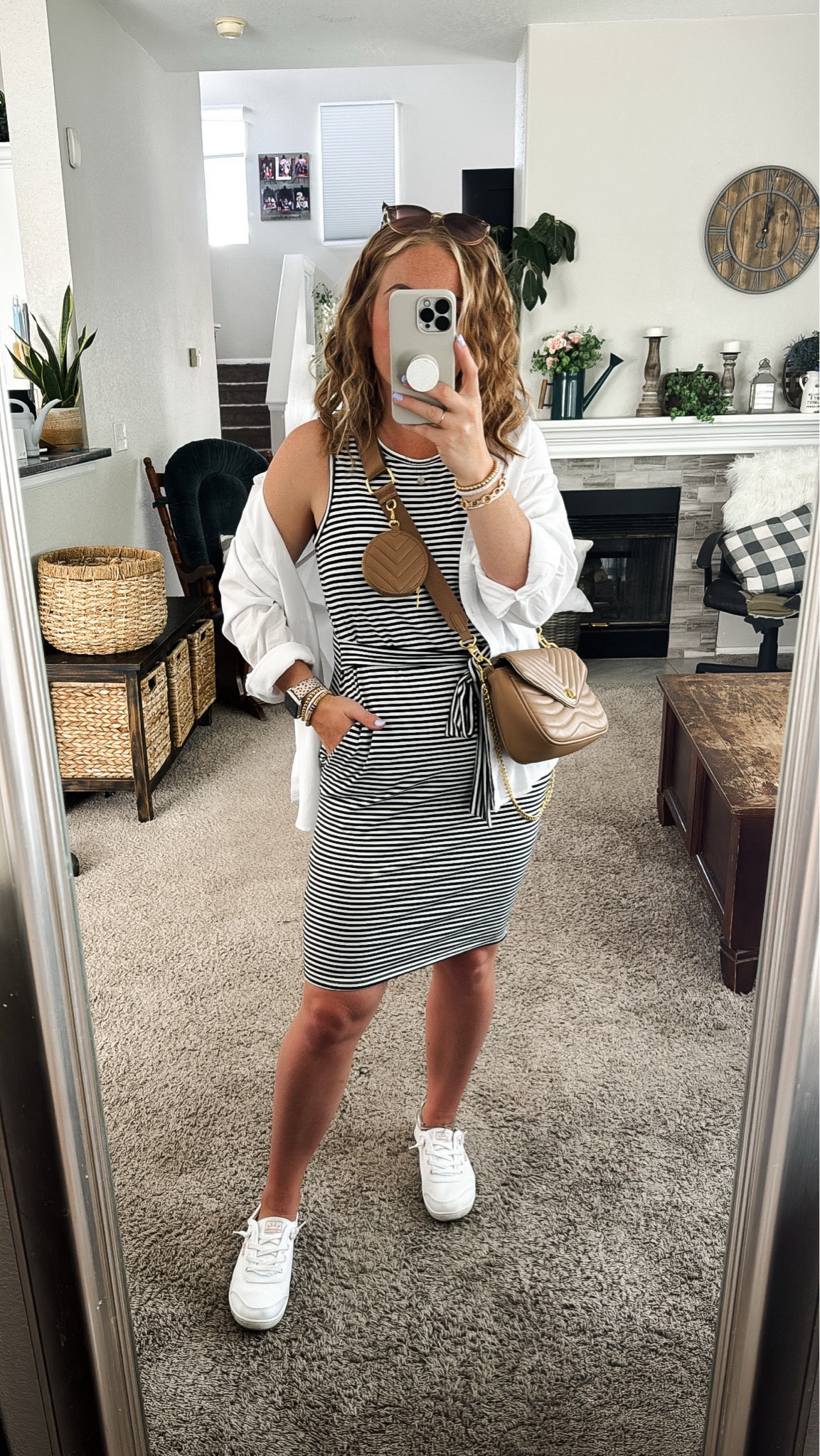 Striped knee length dress with a white linen button down shirt, brown crossbody bag, and white sneakers 






Amazon outfits every outfit inspo, outfit ideas, casual outfits amazon, amazon outfits every day, spring outfits 2026, summer outfits

#LTKootd #LTKSaleAlert #LTKPetite