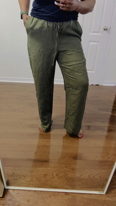 Linen pants for cooling down during the summer season. Love this khaki green colour but it comes in other colours as well and under $32. Can be worn to work, brunch etc 

#LTKmidsize #LTKsummer #LTKstyletip