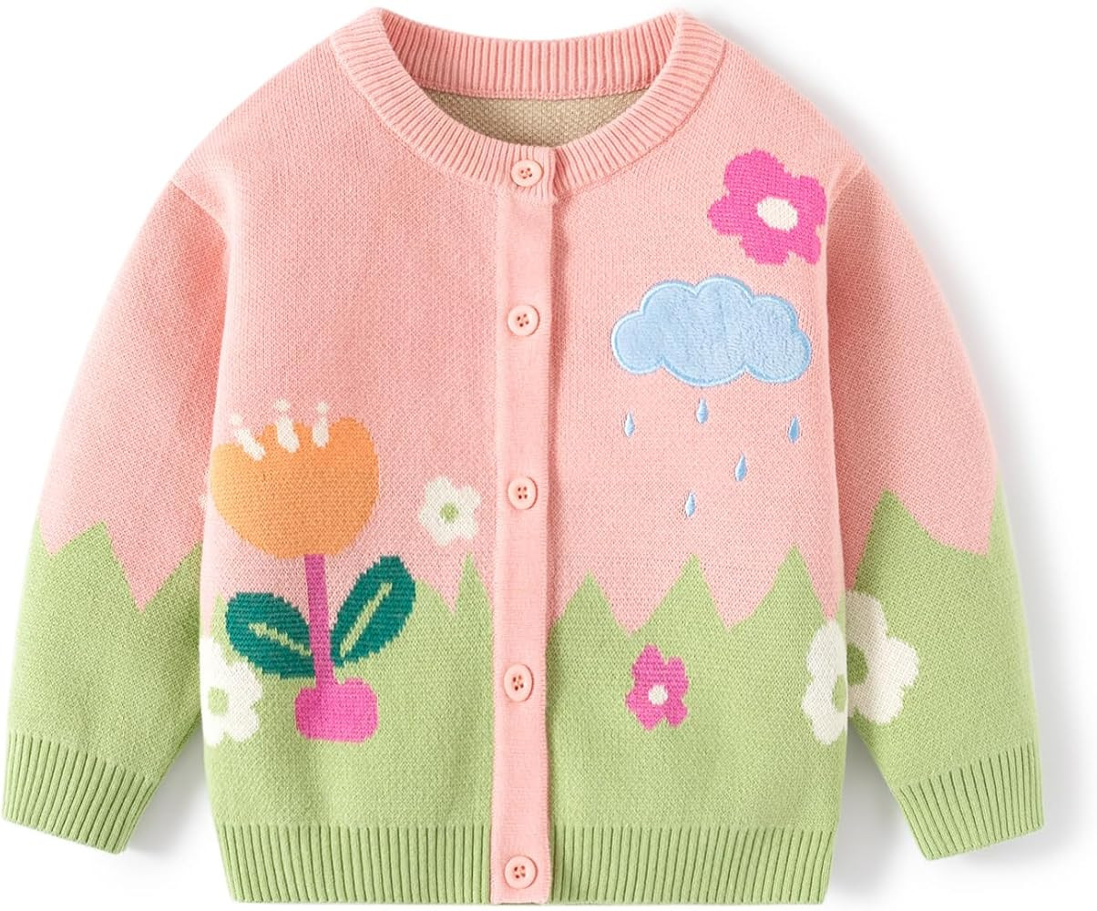 Cute Baby Girls Hearts Knit Cardigan Sweater, Toddler Loose Long Sleeve Shirts Warm Tops for Fall... | Amazon (US)