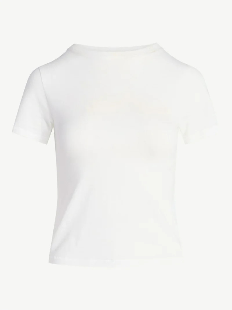 Scoop Women’s Stretch Cotton Blend Baby Tee with Short Sleeves, XS-XXL | Walmart (US)