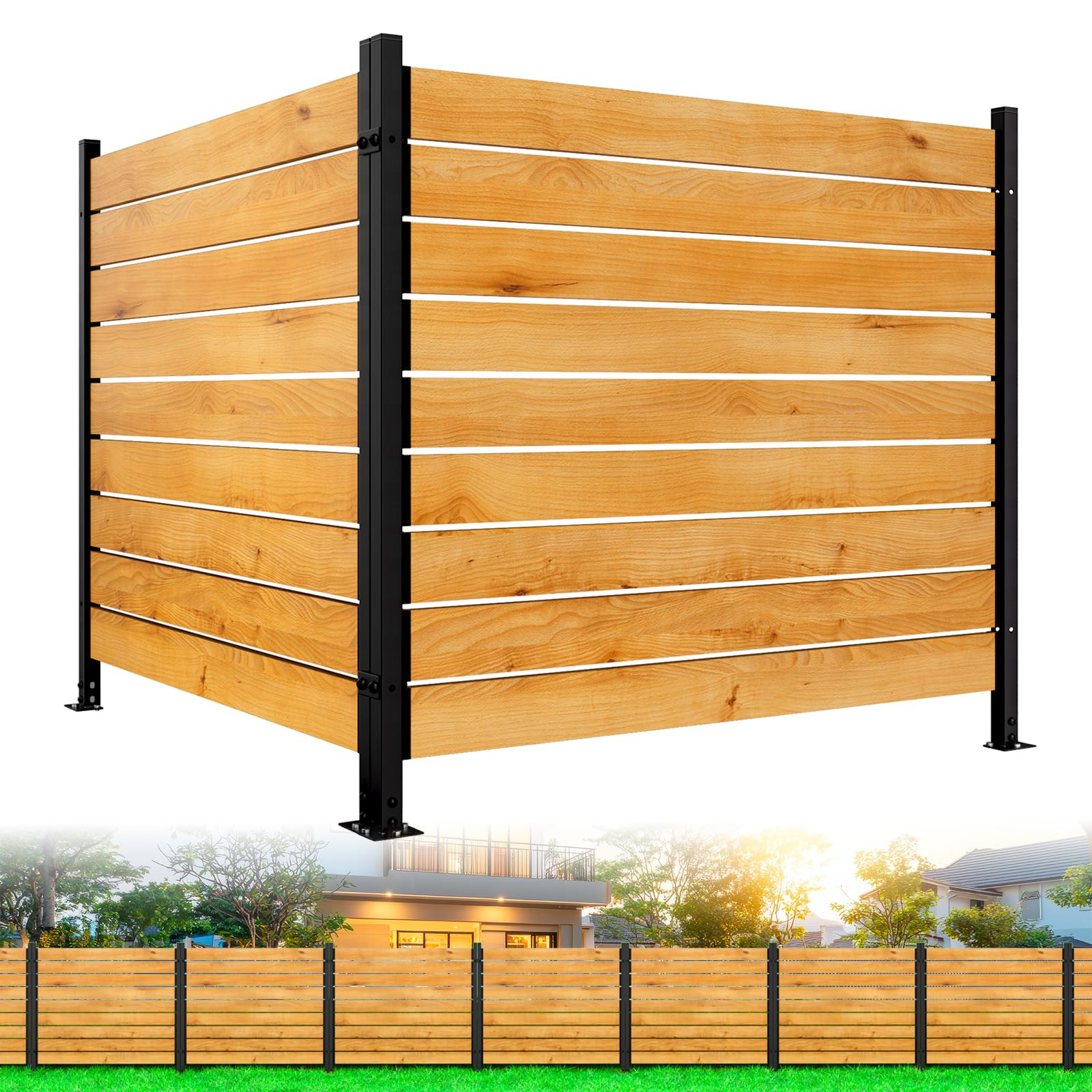 3 Panels No Dig Wooden Privacy Fence Screen, 42" H X 40" W Outdoor Air Conditioner Fences, Hide T... | Amazon (US)