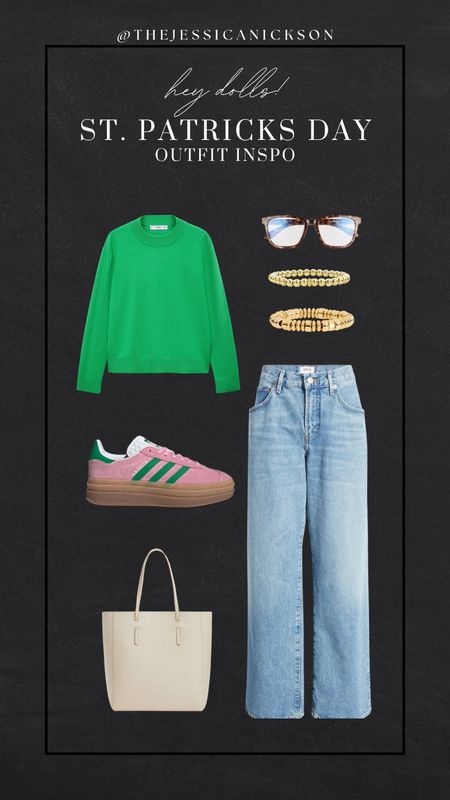 St. Patricks Day outfit inspo! 💚 This look is perfect for those that want to be festive and cozy 🥰

These adidas gazelle sneakers are too cute!! Comes in multiple colors. 

#LTKstyletip