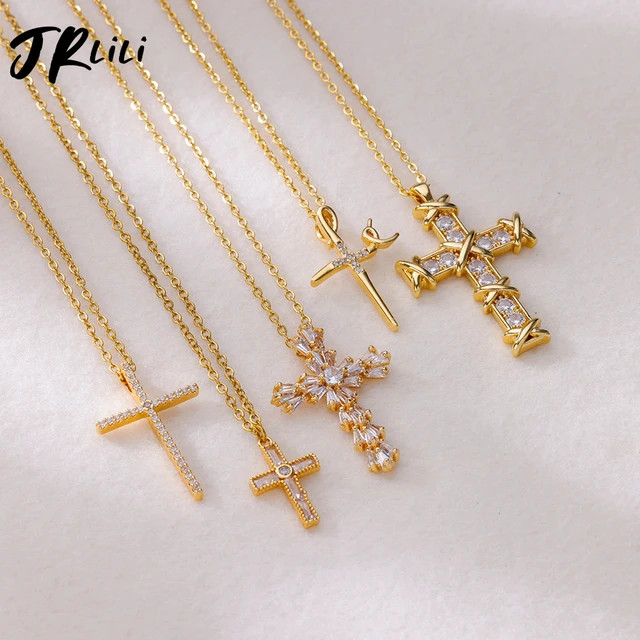 Zircon Cross Pendant Necklace for Women Gold Color Stainless Steel Collar Neckalces 2024 Trend Go... | AliExpress (US)
