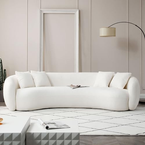 SSC SATITUNCASA 102" Luxury Modern Boucle Curved Sofa Couch, Minimalist Style Comfy Sofa Couch for Living Room, Apartment, Home Office, 5 Seater Curved White Sofas(White 102) | Amazon (US)