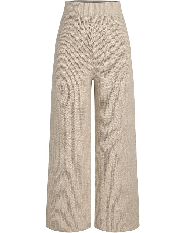 CIDER Lounge Pants Women Wide Leg Mid Waist Ribbed Knit Pants Casual Solid Warm Wool-Blend Sweatp... | Amazon (US)