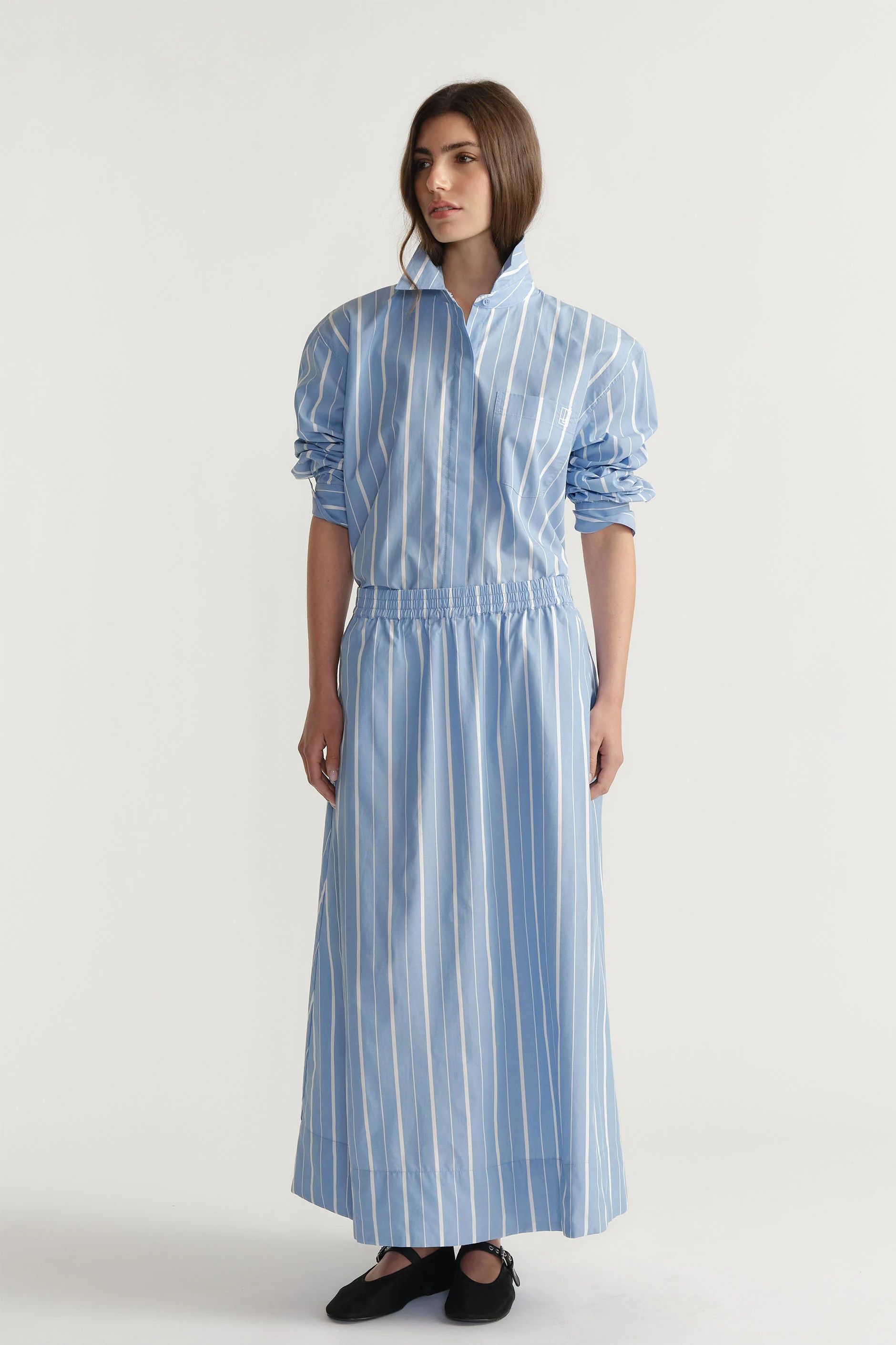 D-Luxe Poplin Stripe Skirt - Powder Blue | DECJUBA