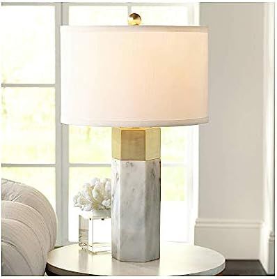 Leala Modern Accent Table Lamp Marble Brass Hexagonal Column White Drum Shade for Living Room Fam... | Amazon (US)