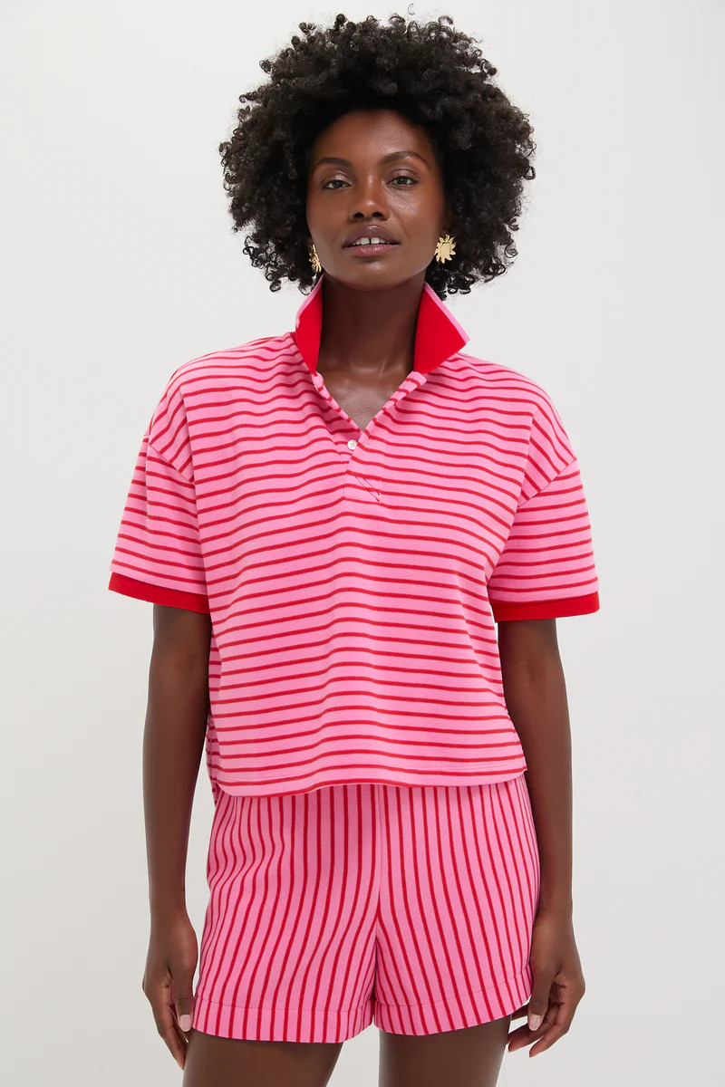 Pink and Red Stripe Pique Holmes Boyfriend Polo | Tuckernuck (US)