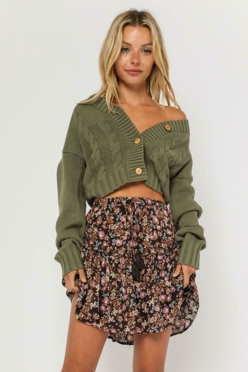 Sara Olive Knit Cardigan Sweater L | Boho Pink