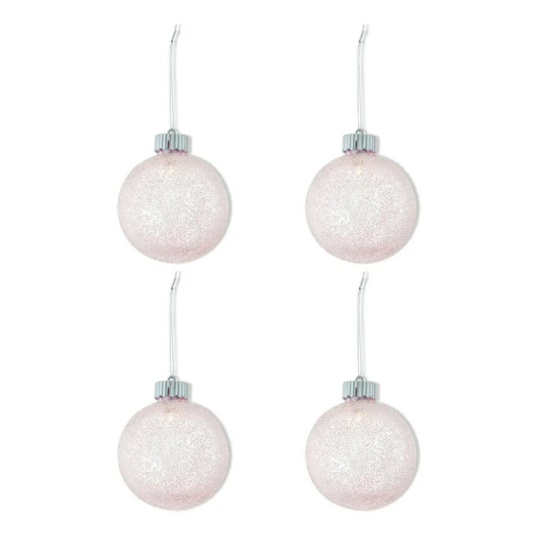 Frosted Pink Round Warm White Lighted LED Ornaments, 7.8 in, 4 Count, by Holiday Time | Walmart (US)