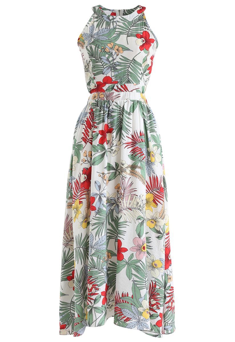 Tropical Garden Halter Neck Maxi Dress | Chicwish