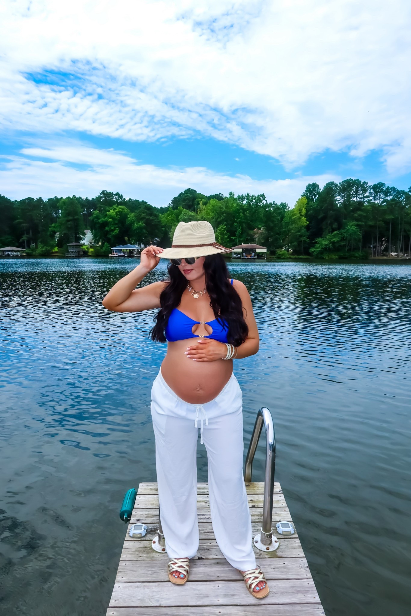 Under $15 Amazon bathing suit (large, 5+ colors), under $40 Amazon white linen pants (medium), under $30 Amazon rattan beach hat, under $16 Amazon gold oval sunglasses —30 weeks pregnant #founditonamazon 

#LTKBump #LTKFindsUnder50 #LTKSwim