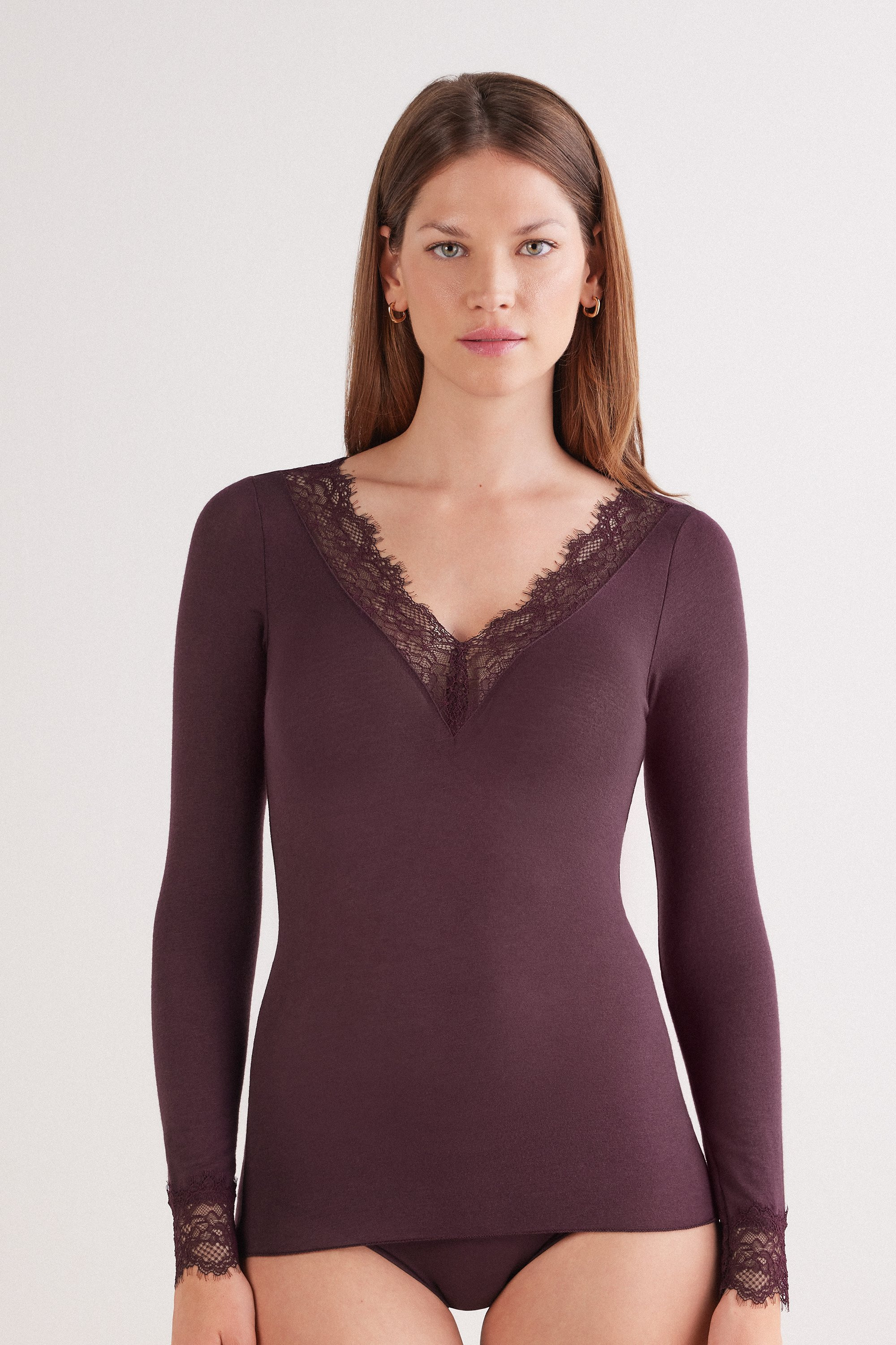 Modal Cashmere Lace Long Sleeve Shirt | Intimissimi | Intimissimi (US)