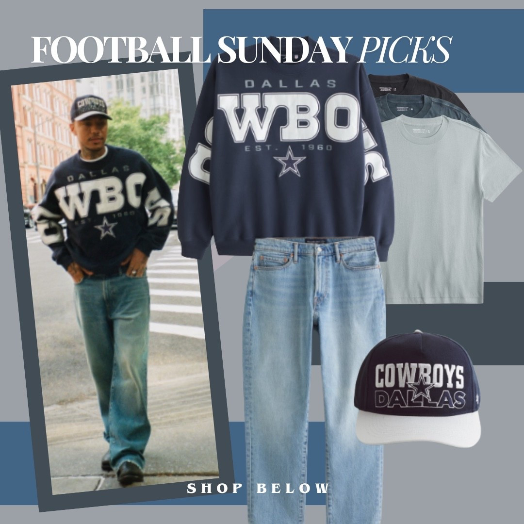 Football Sunday, Dallas cowboys, Dallas cowboys cheerleaders, looks for him, men’s style, men’s outfit, fall outfit, men’s fall look, cowboys hat, football hat, basic tee, light wash jeans, men’s Abercrombie look, Abercrombie sale 

#LTKMens #LTKautumn #LTKFindsUnder100