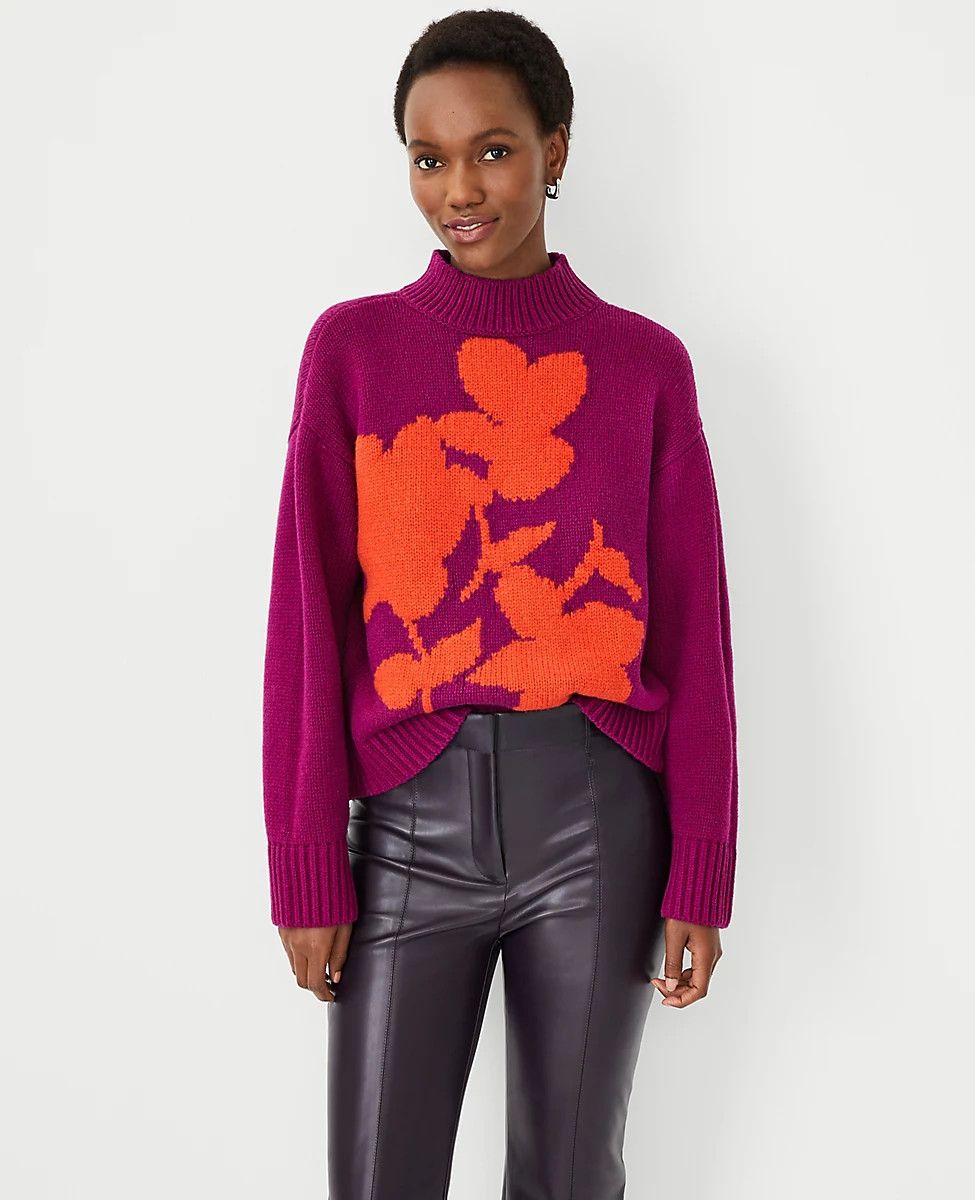 Floral Mock Neck Sweater | Ann Taylor (US)