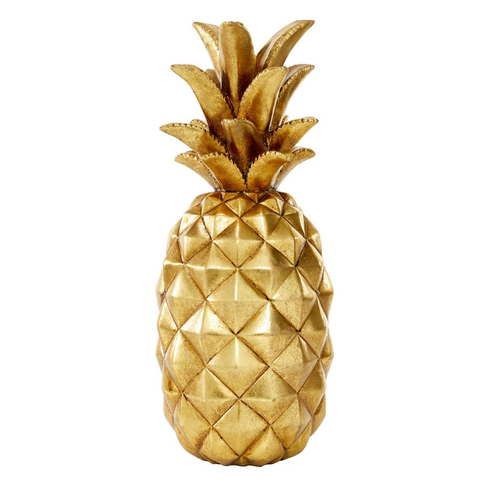Litton Lane Eclectic Style Gold Polystone Decorative Pineapple 6 in. W 14 in. H | The Home Depot