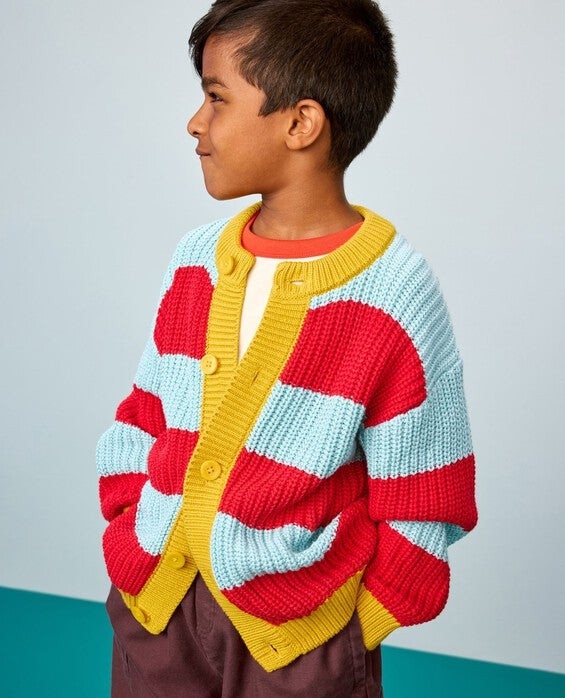 Girls' & Boys' Blue Crush & Ribbon Red Bamboo Striped Cardigan in 100% Cotton - Size Big Kids 12 by Hanna Andersson | Hanna Andersson