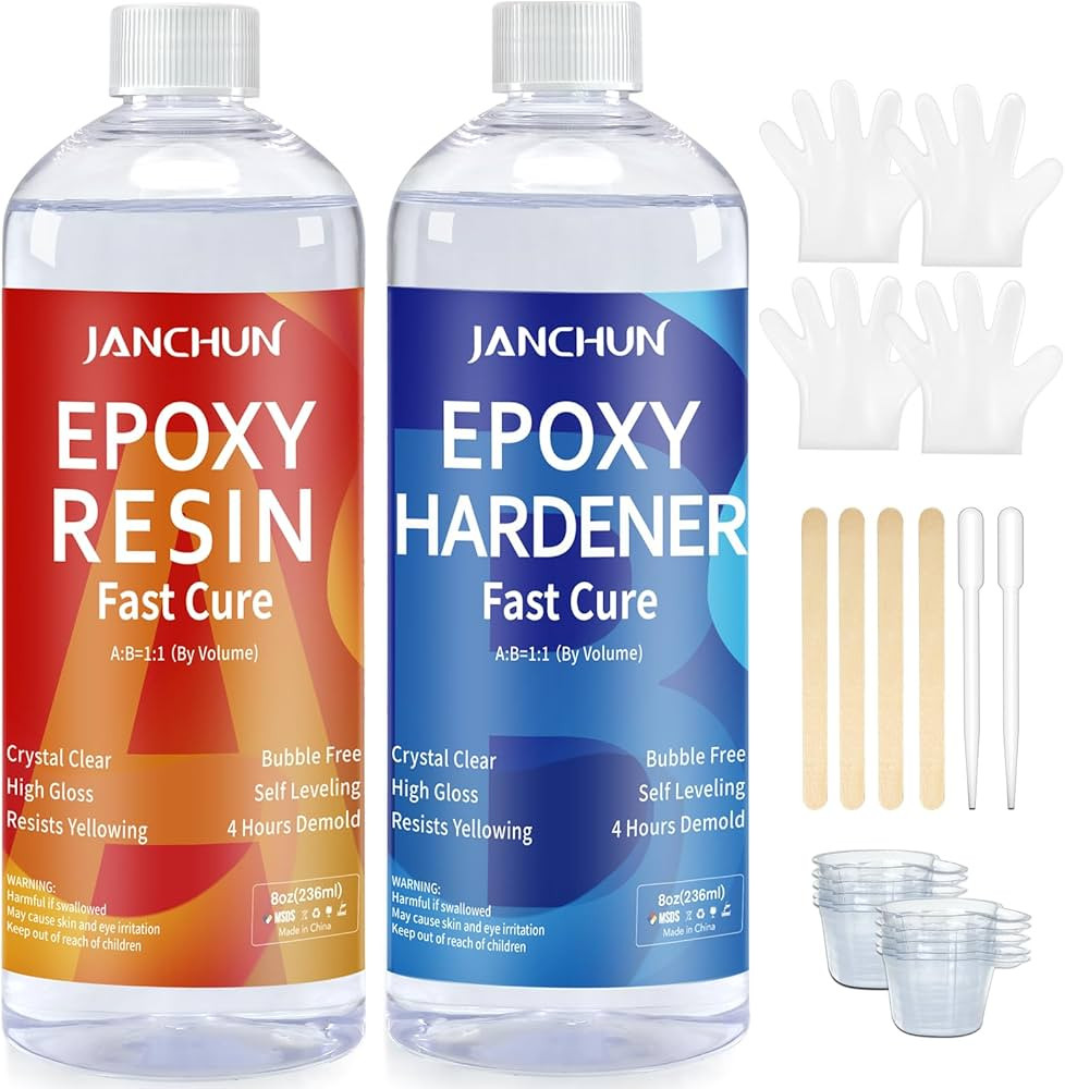 JANCHUN Crystal Clear Epoxy Resin Kit 16oz, Bubble-Free, Anti-Yellowing, Self Leveling Easy Mix 1... | Amazon (US)