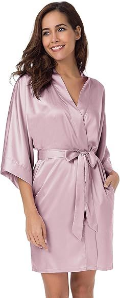 SIORO Women's Satin Robe,Silky Kimono Bathrobe for Bride Bridesmaids,Wedding Party Loungewear Sho... | Amazon (US)