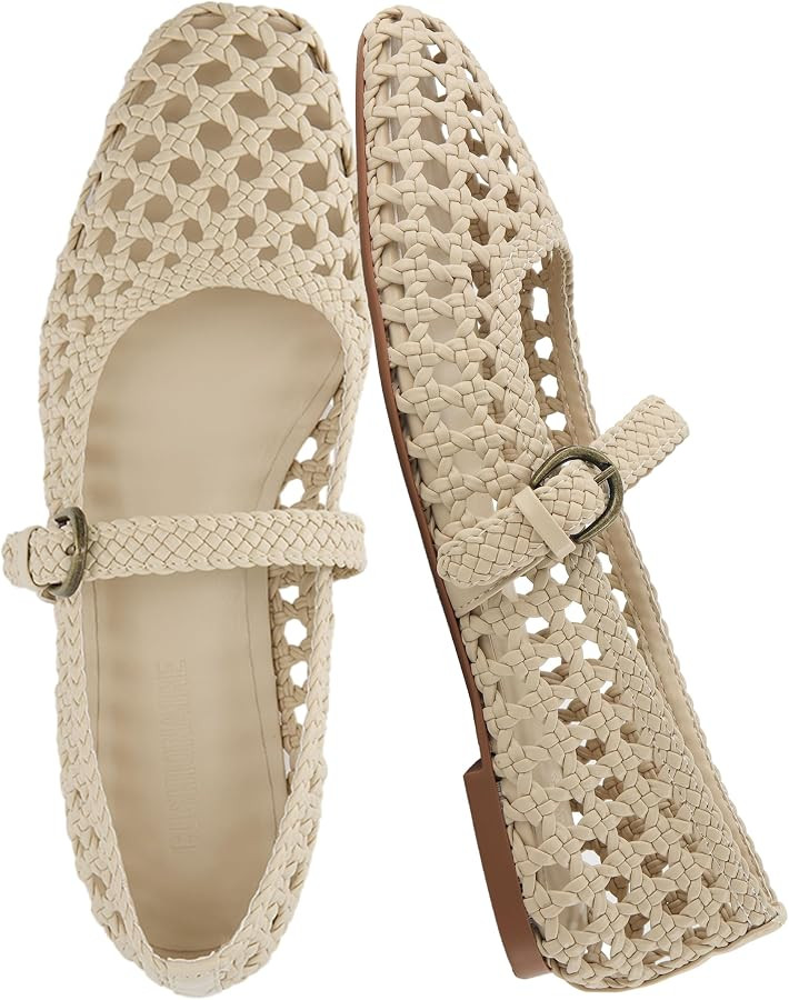 CUSHIONAIRE Weston Hand Woven Mary Jane Flats for Women, Comfortable Dressy Ballet Flats with Bra... | Amazon (US)