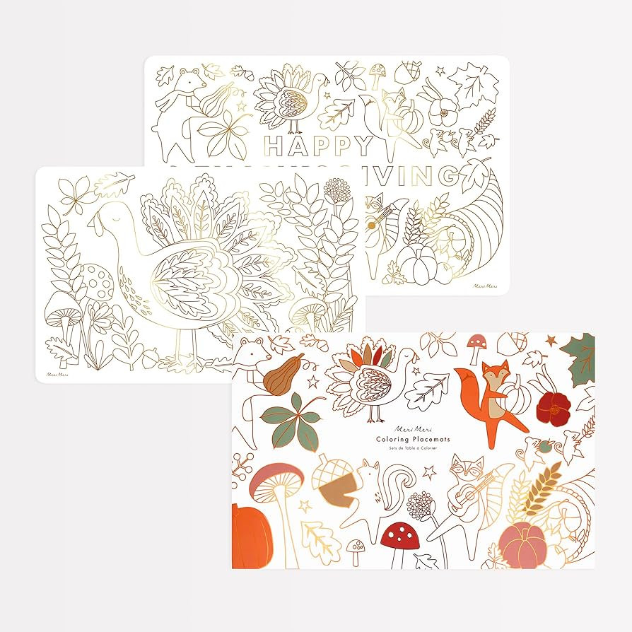 Meri Meri Thanksgiving Coloring Placemats (Pack of 8), 11 x 16.75 Disposable Thanksgiving Placema... | Amazon (US)