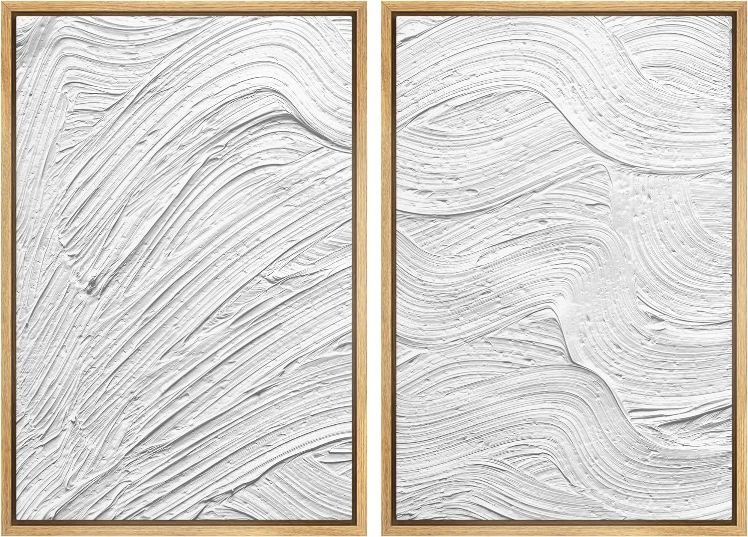 Ashbrook Framed Canvas Print Wall Art Set White Gray Paint Stroke Waves Abstract Shapes Illustrat... | Amazon (US)