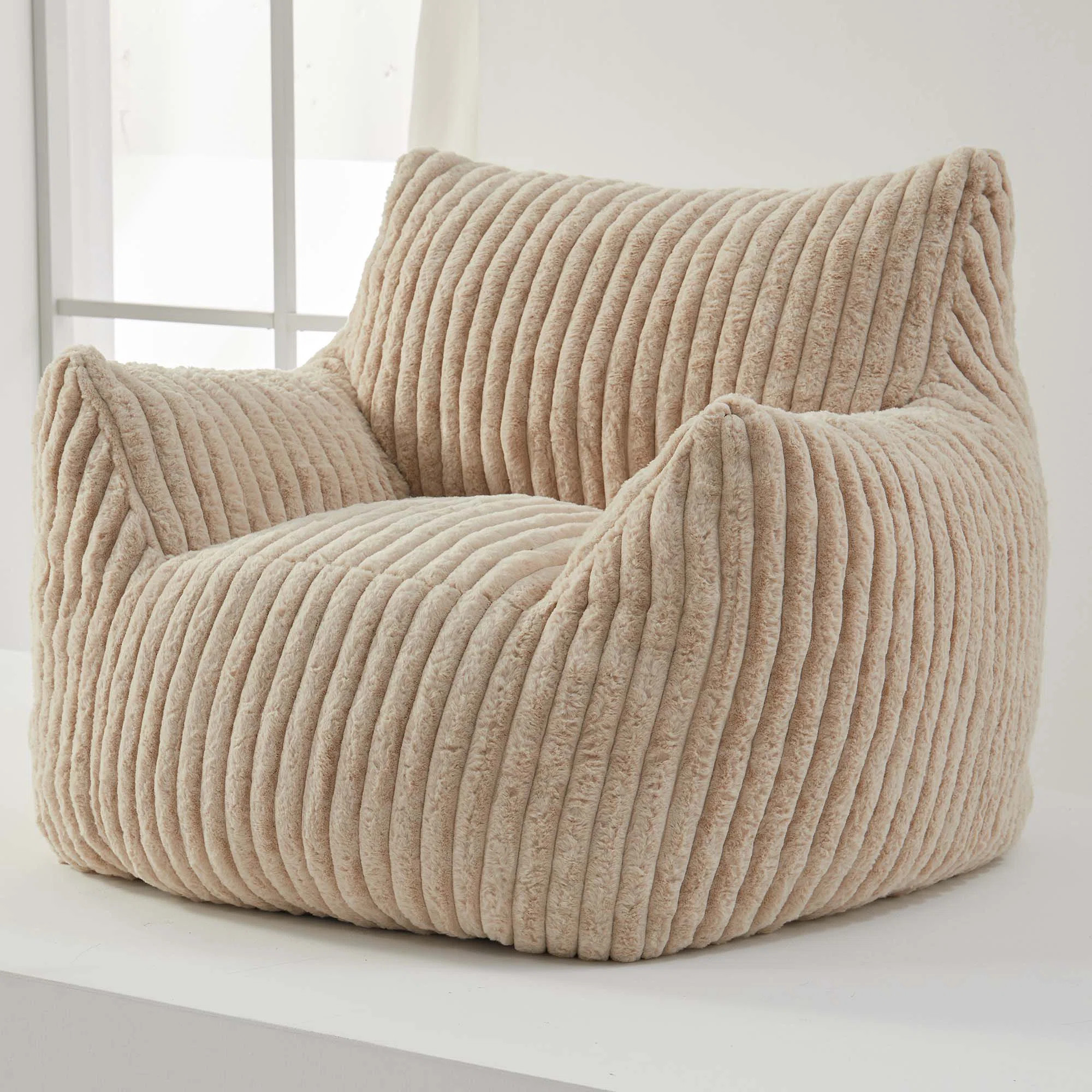 Rabbit fur Bean Bag Chair with Memory Foam, living room bedroom Lazy Floor Sofa | Wayfair North America