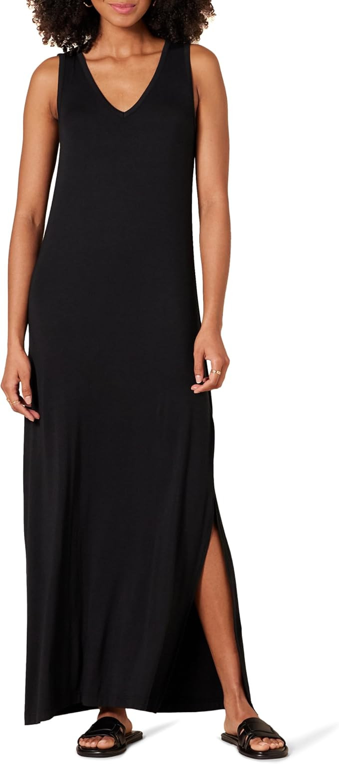 Amazon Essentials Women's Side-Slit Jersey V-Neck Maxi Length Dress | Amazon (US)