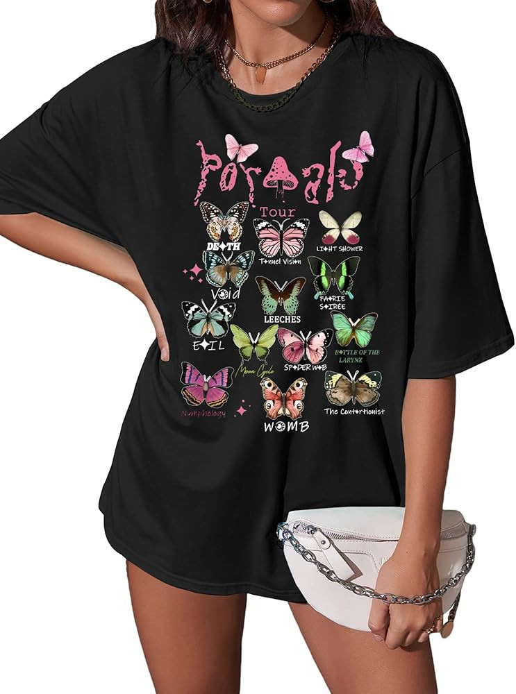Oversizesd Alternative Pop Music Album Shirt Women Butterflies Graphic Shirts Music Concert Fan T... | Amazon (US)