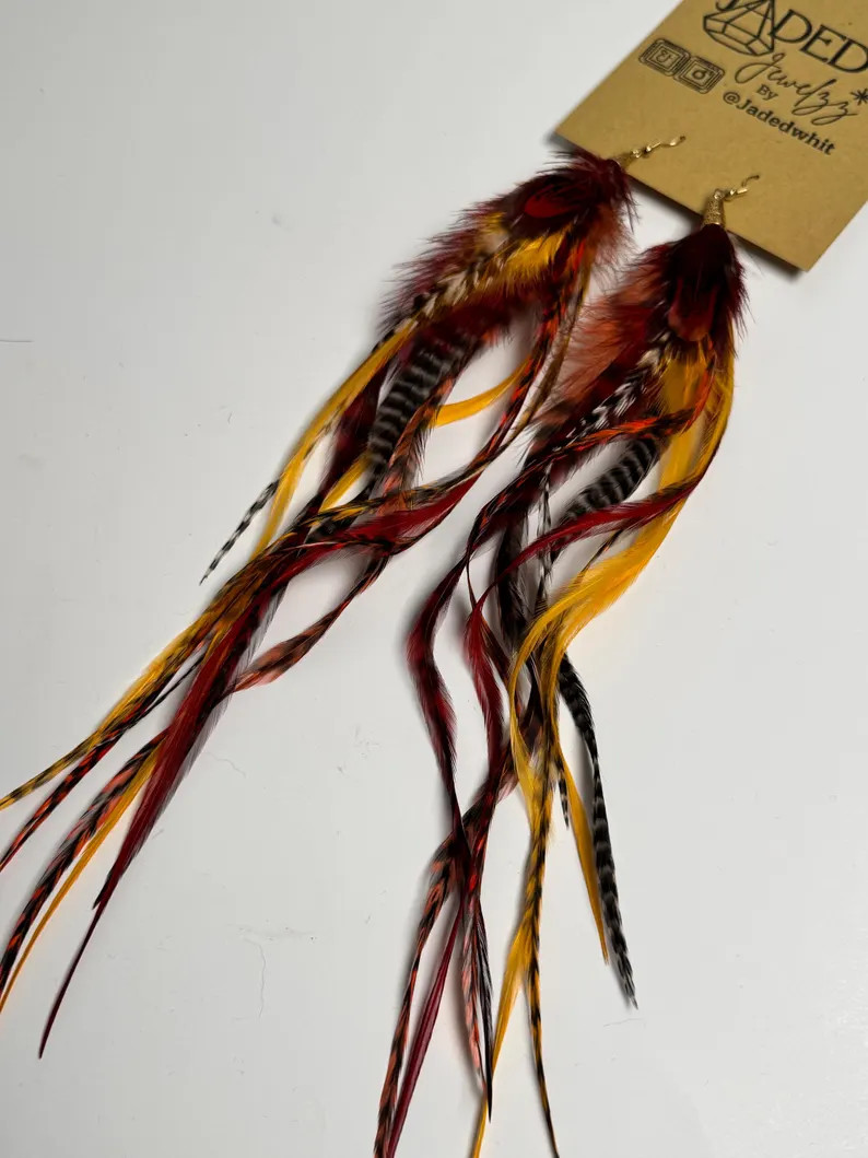 Handmade Red, Yellow, & Orange Feather Earrings - \u201cFire Starter\u201d | Etsy (Global)