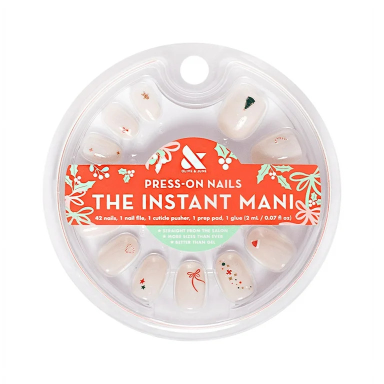 Olive & June Instant Mani Extra Short Round Press-On Nails, All Out Christmas Minimalist, 42 Piec... | Walmart (US)
