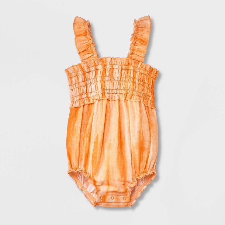 Baby Girls' Tie-Dye Smocked Gauze Jumpsuit - Cat & Jack™ Orange | Target