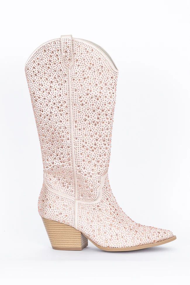 June Taupe Rhinestone Boots | Pink Lily
