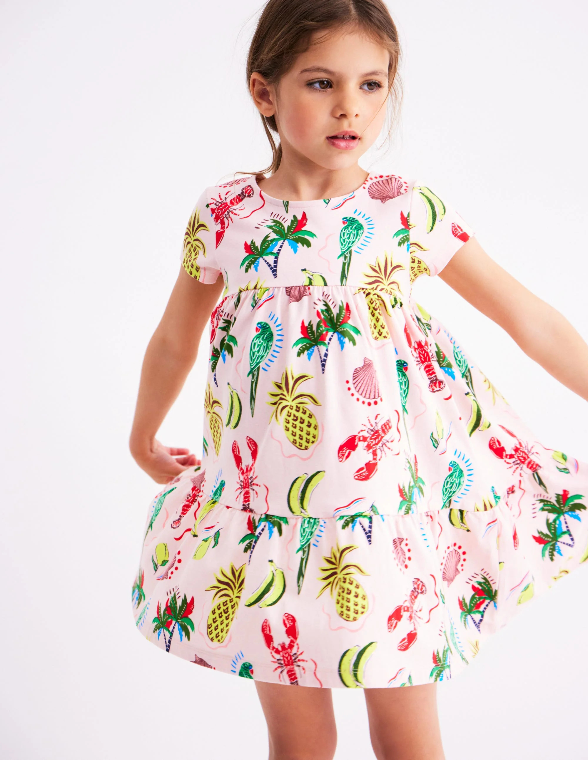 Ariel Twirly Jersey Dress-Chalk Pink Tropical Print | Boden (US)