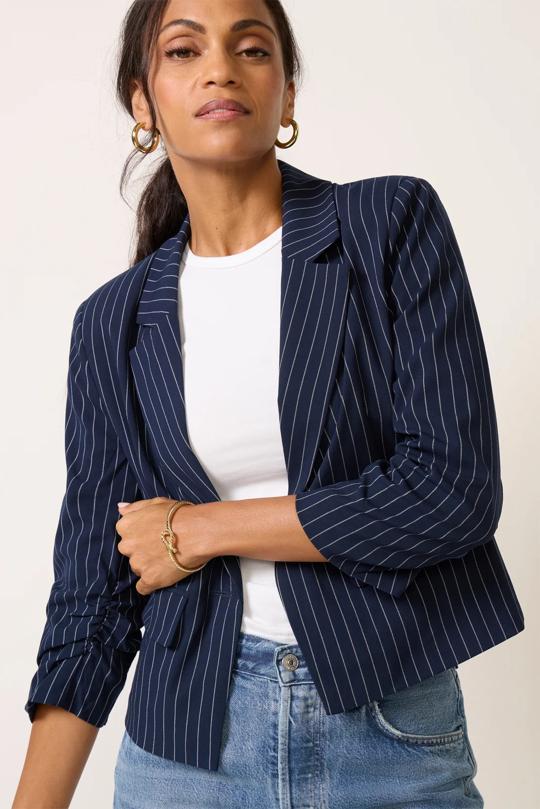 EVEREVE Women's Astor Pinstripe Blazer, Size Small, Navychalkstripe Blue | Evereve
