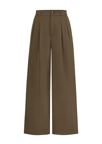 KIRUNDO Wide Leg Dress Pants for Women High Waisted Office Work Trousers Business Casual Slacks Button Flowy Palazzo Pant(Army Green, Medium) | Amazon (US)