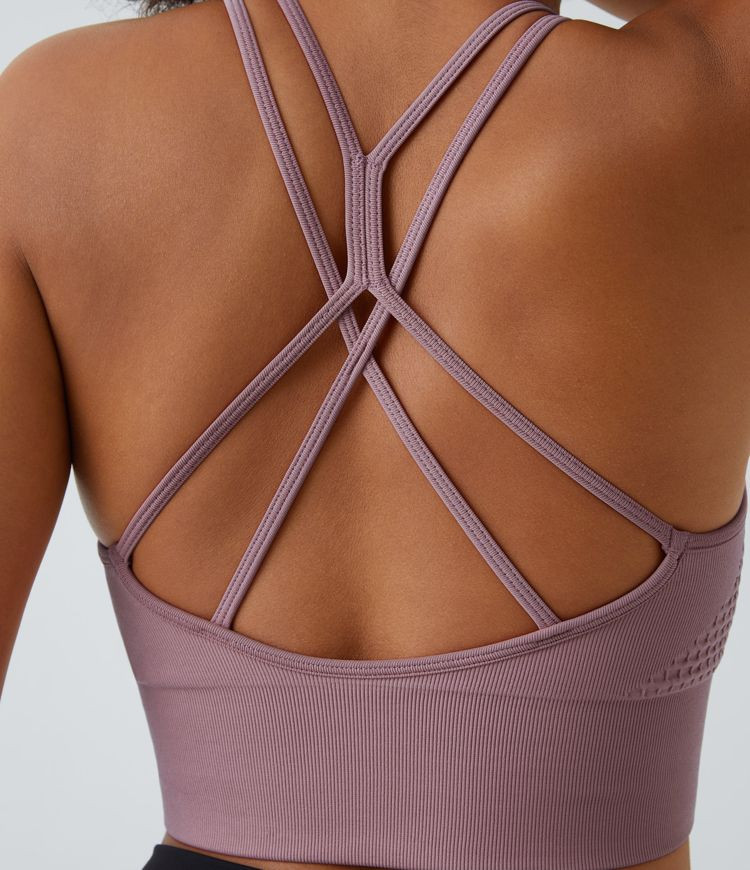 Women’s Seamless Flow Low Support Ruched Double Straps Backless Crisscross Sports Bra - Halara | HALARA