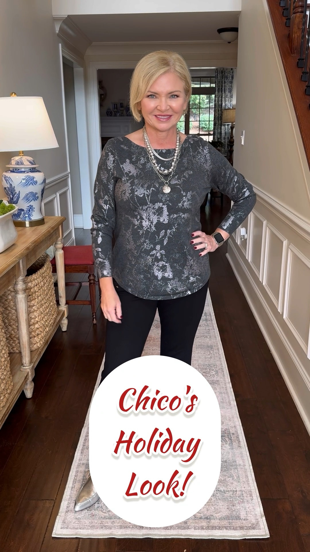 Casual holiday look from
Chico's! Love the subtle shine in this sweater along with the necklace & loafers. Small sweater, 00 Reg pants. 

#chicospartner
#lovechicos
#makingspiritsbright

Holiday outfits
Holiday party
Comfy
Over 50
Petite

#LTKWatchNow #LTKHoliday #LTKOver40