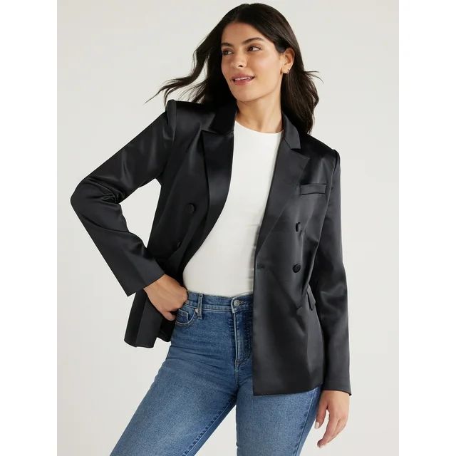 Sofia Jeans Women's Stretch Satin Double Breasted Blazer, Sizes XS-3XL | Walmart (US)