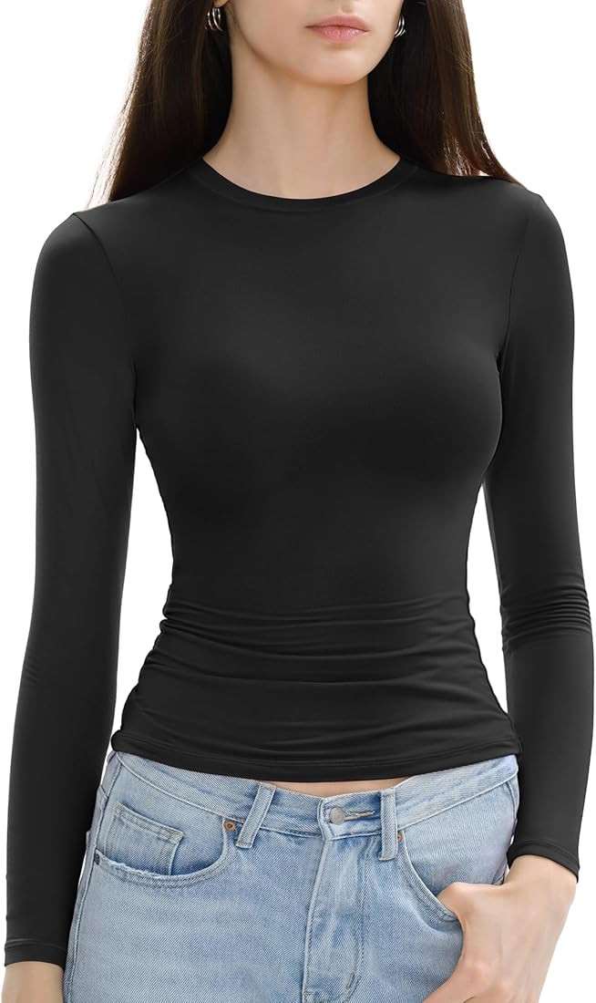 Women's Long Sleeve Shirts Crew Neck Slim Fit Going Out Tops Basic Tees Barely There Collection | Amazon (US)