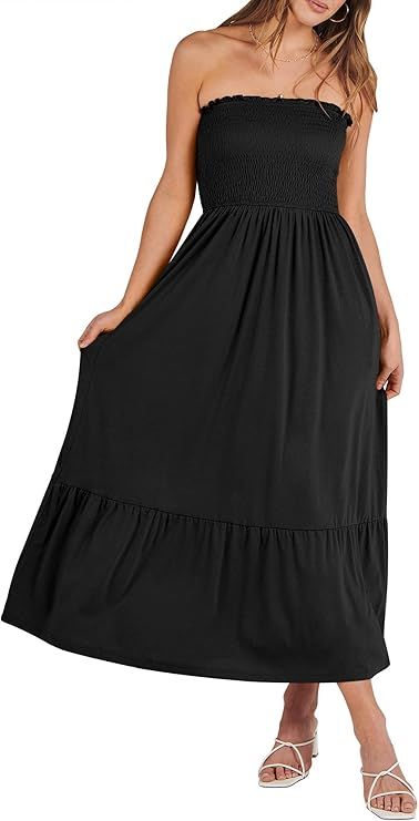 ANRABESS Women's Summer Strapless Off Shoulder Maxi Dress 2024 Fashion Casual Boho Beach Party Lo... | Amazon (US)