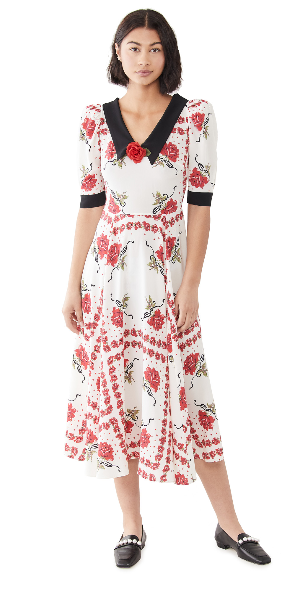 Rodarte Red Rose Printed Silk Dress with Collar | Shopbop