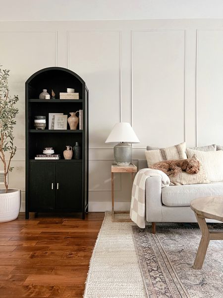 Totally obsessed with our new arched bookshelf cabinet from the new target line! Living room shelving, living room decor, home decor. 

#LTKFind #LTKhome
