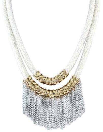 New Design White Two Layers Net Chain Women Tassel Necklace | SHEIN