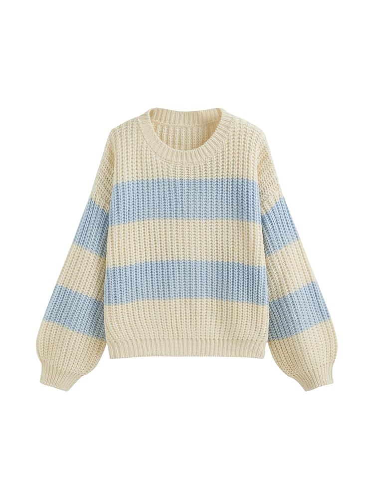 CIDER Striped Sweaters for Women Cute Long Sleeve Crew Neck Knit Lightweight Pullover Sweater Top... | Amazon (US)