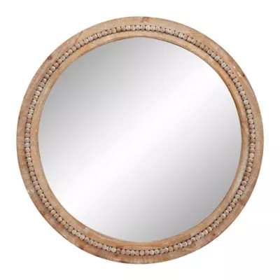 Ridge Road Decor Natural 36-Inch Round Wooden Wall Mirror with Decorative Beads in Light Brown | ... | Bed Bath & Beyond